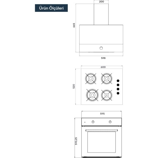 Kumtel Home Siyah Cam Ankastre Set (DA6-830 Davlumbaz + KO-40 TAHDF Ocak+ B66-S2 Fırın) - Görsel 5