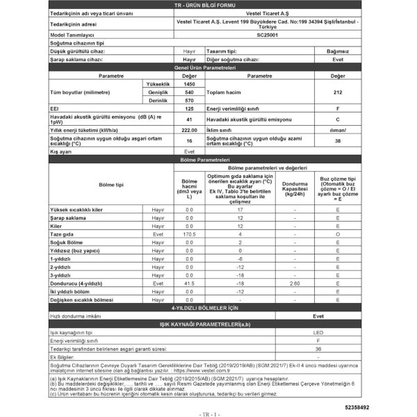 VESTEL SC25001 213 LT Statik Buzdolabı - Görsel 6