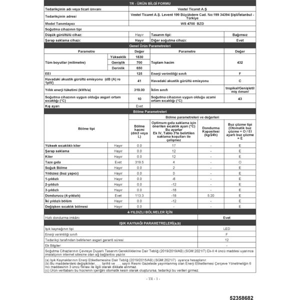 Windsor WS 4700 F Enerji Sınıfı Statik Buzdolabı - Görsel 3