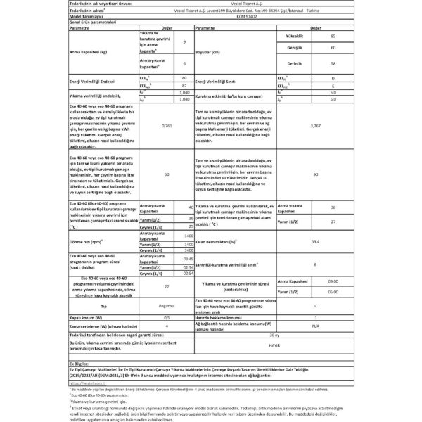 Regal KCM 91402 Kurutmalı Çamaşır Makinesi - Görsel 3