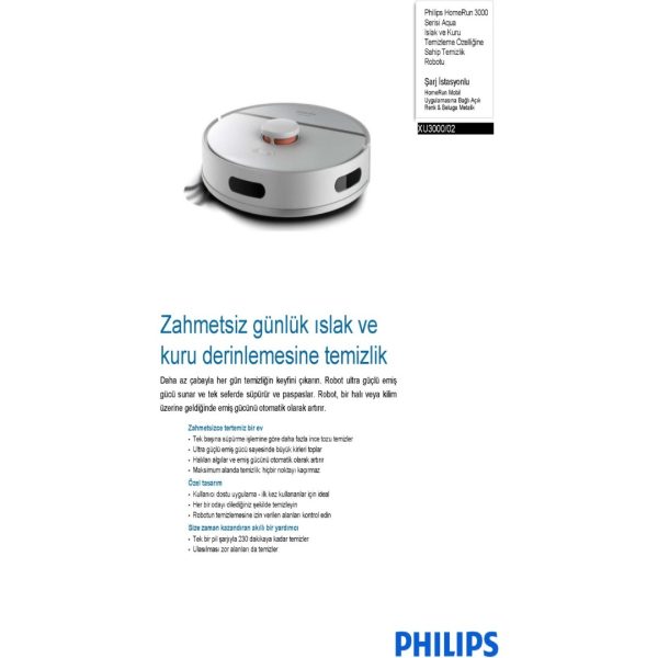 Philips HomeRun 3000 Serisi Aqua XU3000/02 Beyaz Akıllı Robot Süpürge - Görsel 4