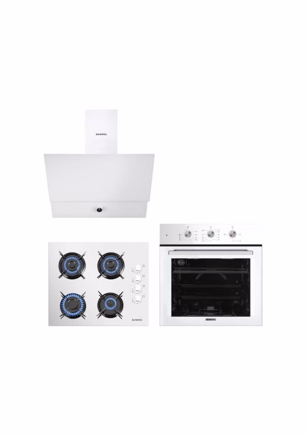 Kumtel B66-S2 MT - KO-40TAHDF - DA6-830 Dizayn Beyaz Cam Ankastre Set