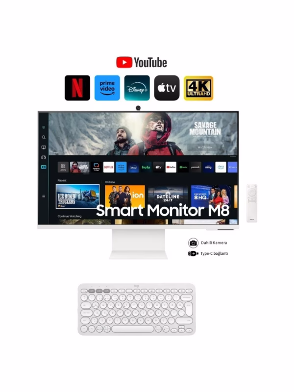 Samsung Airplay Desteği Apple-Android Kablosuz Bağlantı 32 Inç 4K Akıllı-Smart Monitör Tv M8 M80C Beyaz Slim