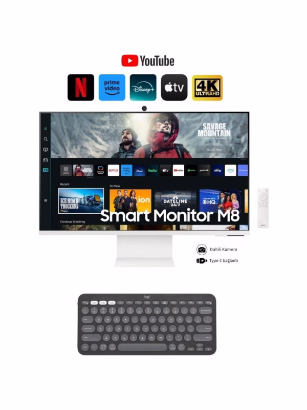 Samsung Akıllı-Smart Monitör Tv M8-32 Inç 4K 80 Ekran- Kamera , Silim Tasarım Type-C, Bluetooth ve Wi-Fi Bağlant