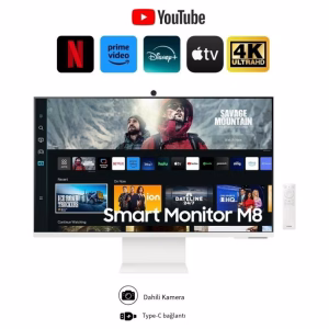 Samsung M8 32" Inç, Uhd, 3840 x 2160, 4k, 4ms 60Hz, HDR10, Akıllı Monitör | Kameralı Akıllı Hepsi Birarada |